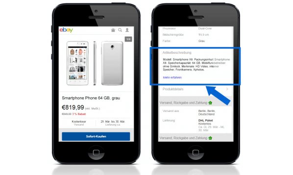 eBay mobile Kurzbeschreibung
