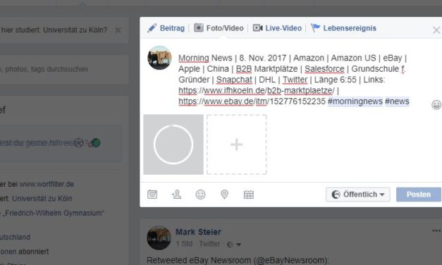 Morning News | 8. Nov. 2017 | Amazon | Amazon US | eBay | Apple | China | B2B Marktplätze | Salesforce | Grundschule f. Gründer | Snapchat | DHL | Twitter