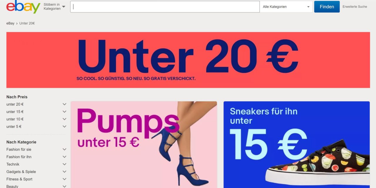 Internationale eBay Kampagne gestartet: Unter 20€ oder unter 10$