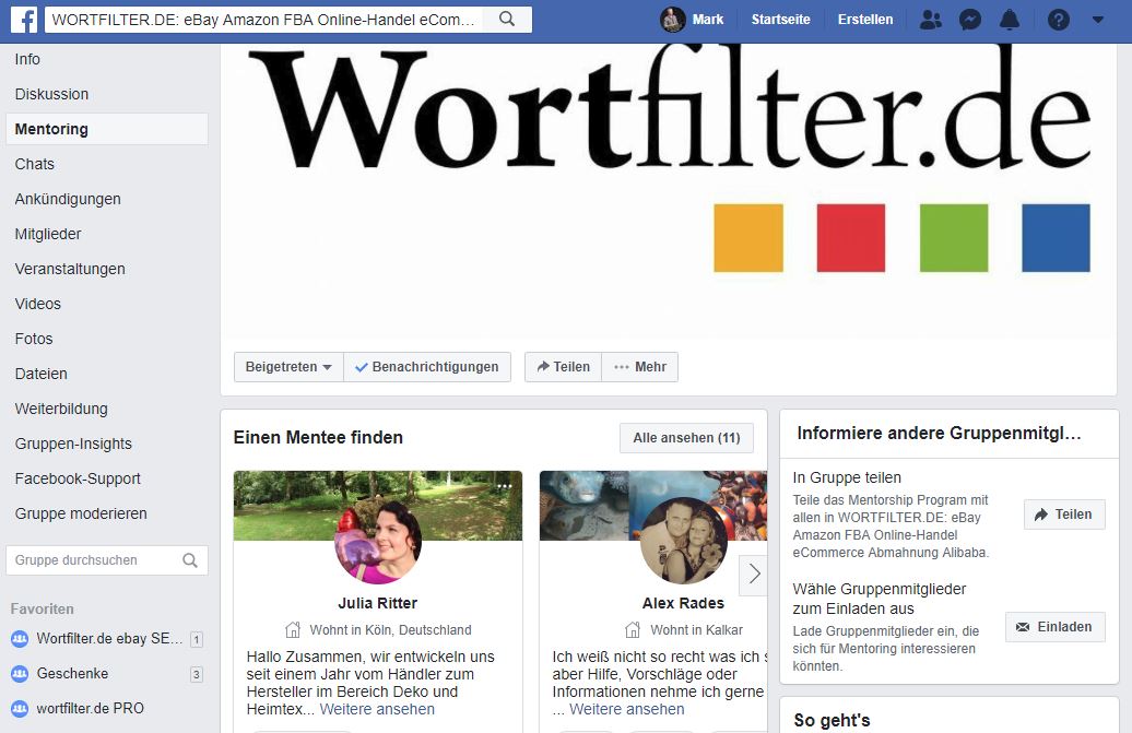 Anleitung Facebook Mentoring Programm in der Wortfilter Facebook Gruppe