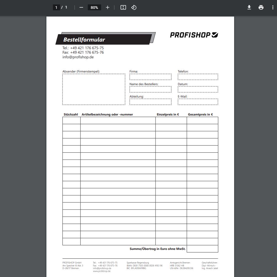 Beispiel Bestellformular per Fax