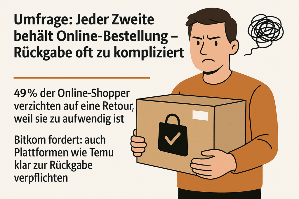 Rückgabe, Retoure, E-Commerce, Temu, Shein, Onlinehandel, Verbraucherrechte, Bitkom, Retourenquote, Plattformregulierung