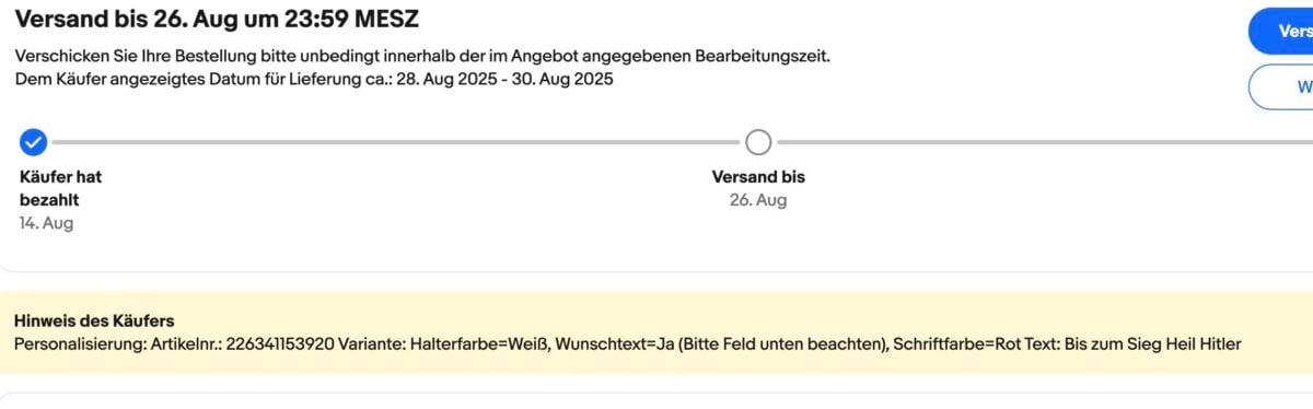 „Sieg Heil“ in eBay-Bestellung – was tun?