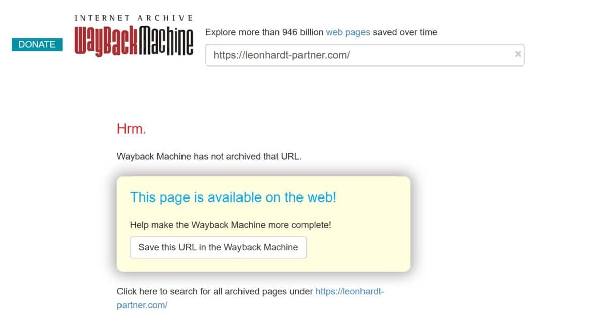 Keine Historie bei archive.org