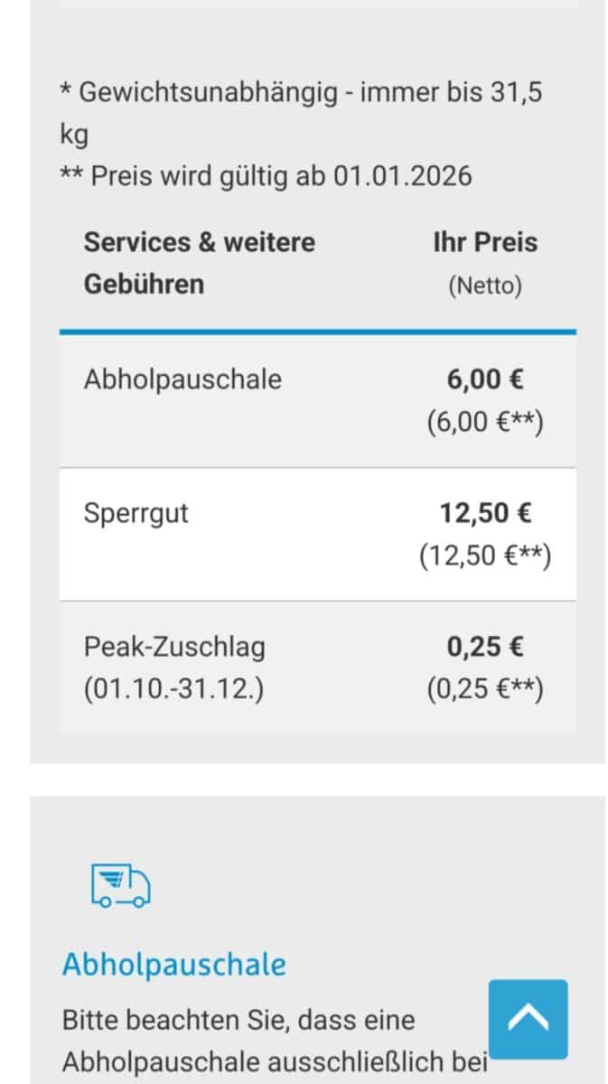 Mitteilung Peak Zuschläge Hermes 2025 im Account