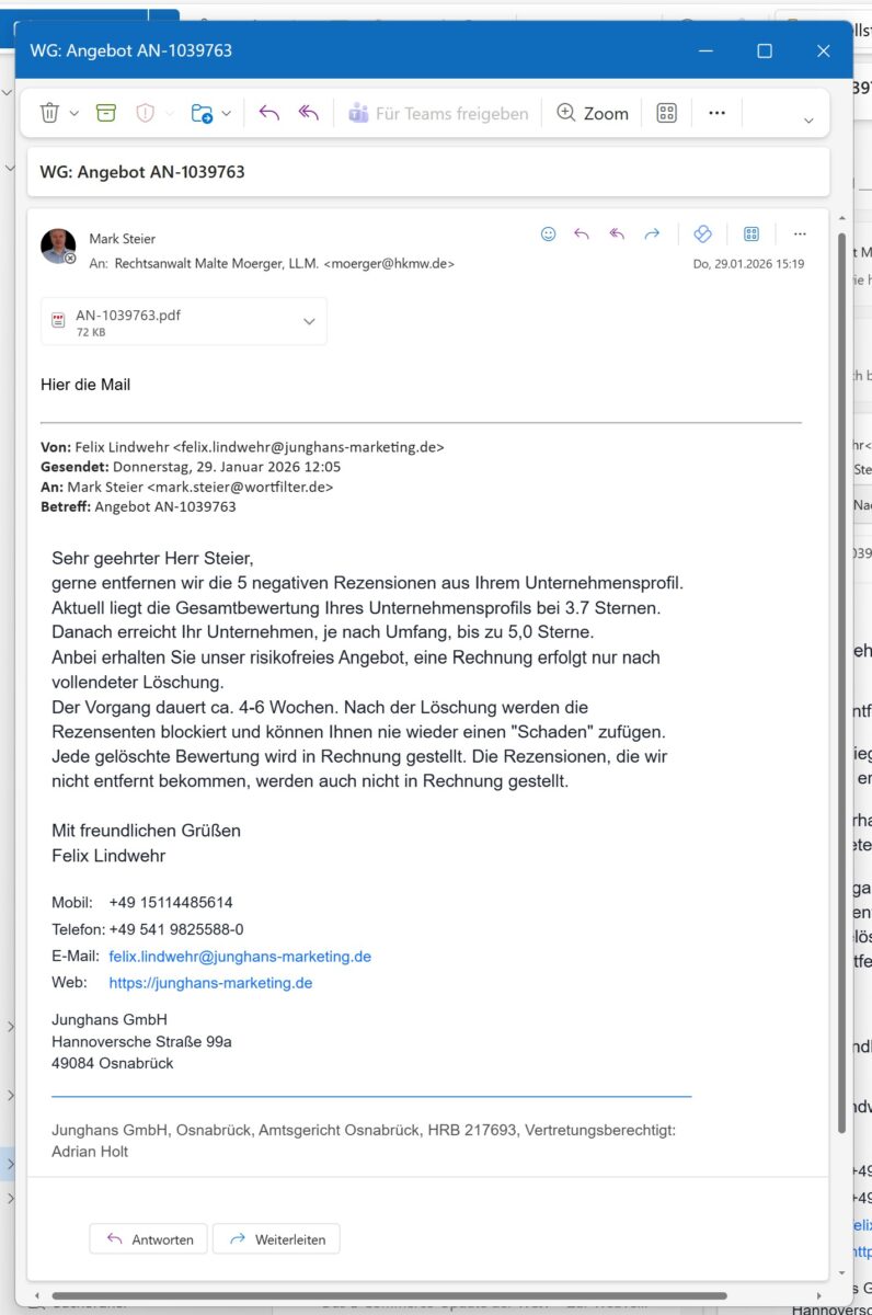 Junghans GmbH, vertreten durch den Geschäftsführer Adrian Holt
