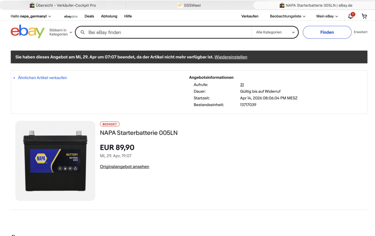 eBay Beispielbild eines beendeten Listings