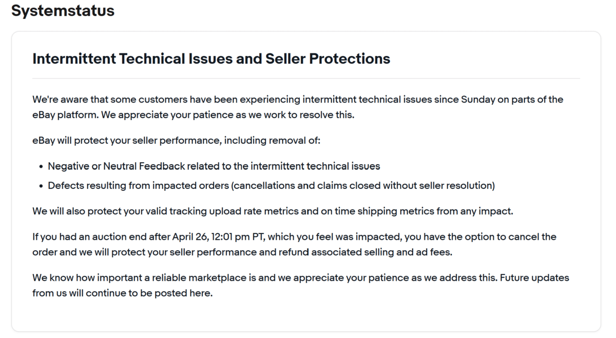 eBay Statusmitteilung