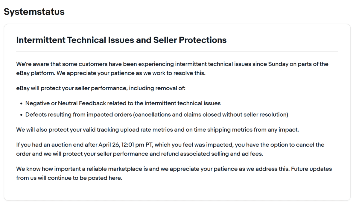 eBay Störung Live-Status