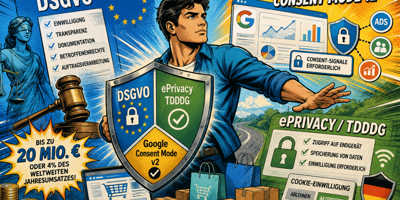 Google Consent Mode v2, ePrivacy & DSGVO: Die drei Regelwerke, die jeden Shopbetreiber gleichzeitig treffen