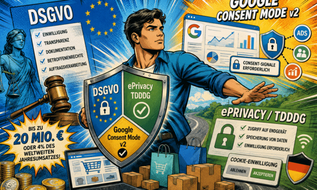 Google Consent Mode v2, ePrivacy & DSGVO: Die drei Regelwerke, die jeden Shopbetreiber gleichzeitig treffen